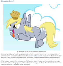 Size: 762x786 | Tagged: safe, derpy hooves, equestria daily, g4, food, muffin, text, tongue out
