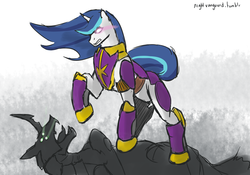 Size: 1280x896 | Tagged: safe, artist:keilinkzone, shining armor, changeling, g4, 30 minute art challenge, armor