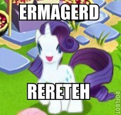 Size: 256x243 | Tagged: safe, gameloft, rarity, g4, derp, ermahgerd, gameloft shenanigans, image macro, solo