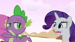 Size: 1280x720 | Tagged: safe, artist:dtkraus, edit, edited screencap, screencap, rarity, spike, g4, bueno, female, male, out of context, rapeface, rerity, ship:sparity, shipping, straight, wat