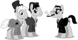 Size: 1607x821 | Tagged: safe, artist:larsurus, black and white, chico marx, grayscale, groucho marx, harpo marx, marx brothers, monochrome, ponified, simple background, transparent background, vector