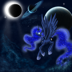 Size: 3000x3000 | Tagged: safe, artist:solarpaintdragon, princess luna, pony, g4, eclipse, female, galaxy, solo, stars