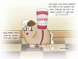 Size: 1470x1115 | Tagged: safe, artist:gowdie, oc, oc only, oc:beanie, fluffy pony, coffee, fluffy pony original art