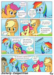 Size: 1200x1650 | Tagged: safe, artist:tikyotheenigma, apple bloom, applejack, doctor whooves, rainbow dash, scootaloo, time turner, earth pony, pony, g4, sisterhooves social, comic, harsher in hindsight, hilarious in hindsight