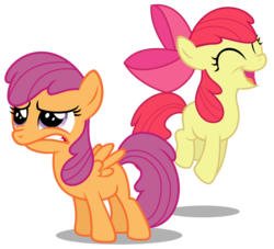 Size: 6038x5486 | Tagged: safe, artist:austiniousi, apple bloom, scootaloo, earth pony, pegasus, pony, g4, absurd resolution, alternate hairstyle, apple bloom's bow, bow, duo, duo female, female, filly, foal, hair bow, simple background, transparent background