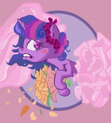 Size: 1000x1105 | Tagged: safe, artist:dunnstar, twilight sparkle, pony, g4, blushing, bouquet, clothes, dress, female, flower, flower in hair, frown, lip bite, looking back, solo, wedding dress, worried