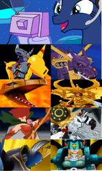 Size: 653x1097 | Tagged: safe, princess luna, wargreymon, gamer luna, g4, digimon, digimon adventure, exploitable meme, herkleskabuterimon, hououmon, meme, metalgarurumon, ophanimon, rosemon, seraphimon, tv meme, vikemon