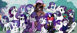 Size: 1218x530 | Tagged: safe, rarity, lil-miss rarity, g4, a touch of diamonds, acetic rarity, alternate universe, ask, gamer rarity, group shot, multiverse, rarigamer, sadistic rarity, solo, tag all the ponies, tumblr