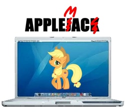 Size: 567x510 | Tagged: safe, applejack, g4, apple, computer, laptop computer, macbook, macintosh (computer), pun