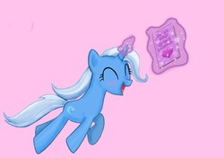 Size: 1064x751 | Tagged: safe, artist:superkitten1990, trixie, g4, blushing, happy, implied shipping, magic, smiling, telekinesis