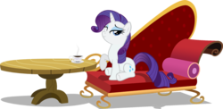 Size: 1000x486 | Tagged: dead source, safe, artist:ennervateindustries, rarity, pony, unicorn, g4, coffee, cup, fainting couch, female, mare, one eye closed, simple background, solo, table, transparent background, vector, wink