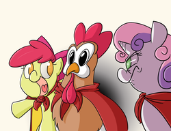 Size: 1300x1000 | Tagged: safe, artist:butts-mcpoop, apple bloom, scootaloo, sweetie belle, g4, animaniacs, chicken boo, crossover, cutie mark crusaders, scootachicken, seems legit