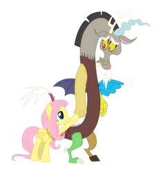 Size: 1500x1683 | Tagged: safe, discord, fluttershy, g4, keep calm and flutter on, cute, duo, element of kindness, female, hoof hold, male, simple background, transparent background, vector