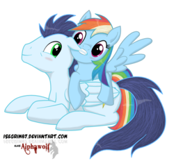 Size: 757x704 | Tagged: safe, artist:isegrim87, rainbow dash, soarin', g4, biting, blushing, ear bite, female, male, ship:soarindash, shipping, simple background, straight, transparent background