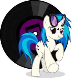 Size: 5068x5475 | Tagged: safe, artist:takua770, dj pon-3, vinyl scratch, pony, unicorn, g4, absurd resolution, cutie mark, female, glasses, hooves, horn, mare, record, simple background, smiling, solo, sunglasses, teeth, transparent background, vector
