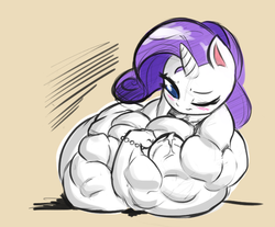 Size: 711x589 | Tagged: safe, artist:doctorplaid, rarity, unicorn, anthro, g4, female, fetish, muscle fetish, muscles, overdeveloped muscles, ripped rarity, solo, vein
