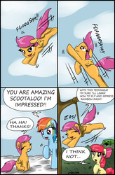 Size: 1862x2838 | Tagged: safe, artist:ciriliko, apple bloom, rainbow dash, scootaloo, g4, comic, creeper, scootaloo can't fly, zas