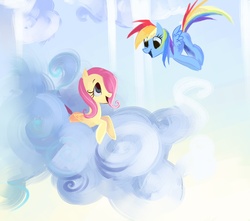 Size: 1858x1644 | Tagged: dead source, safe, artist:my-magic-dream, fluttershy, rainbow dash, g4, cloud, cloudy, duo