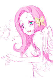 Size: 1181x1748 | Tagged: safe, artist:tomado girl, fluttershy, bird, g4, female, humanized, pixiv, solo, winged humanization