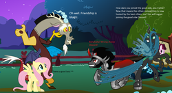 Size: 1974x1076 | Tagged: safe, artist:nukarulesthehouse1, discord, fluttershy, king sombra, queen chrysalis, g4