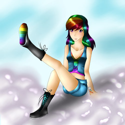 Size: 1300x1300 | Tagged: safe, artist:izzberrypie, rainbow dash, human, g4, humanized, solo