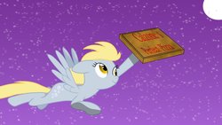 Size: 1191x670 | Tagged: safe, artist:amana07, derpy hooves, pegasus, pony, g4, cute, female, flying, mare, moon, night, pizza