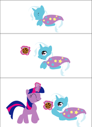 Size: 650x894 | Tagged: safe, artist:lottapotatosalad, trixie, twilight sparkle, g4, comic, cookie, happy, sad