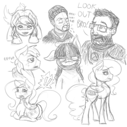 Size: 1000x1000 | Tagged: safe, artist:joehoofer, big macintosh, fluttershy, twilight sparkle, oc, earth pony, pony, g4, crossover, gordon freeman, half life full life consequences, half-life, john freeman, male, sketch dump, stallion