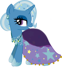 Size: 395x461 | Tagged: safe, artist:lottapotatosalad, trixie, pony, unicorn, g4, alternate hairstyle, clothes, dress, ear piercing, earring, gala dress, hoof shoes, jewelry, lidded eyes, open mouth, piercing, simple background, smiling, transparent background