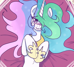 Size: 729x658 | Tagged: dead source, safe, artist:reiduran, artist:rustydooks, color edit, edit, princess celestia, alicorn, pony, g4, blushing, colored, crying, cute, cutelestia, female, happy, implied sex, looking at you, on back, smiling, solo