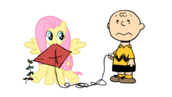 Size: 1920x1080 | Tagged: safe, artist:klystron2010, fluttershy, pegasus, pony, g4, charlie brown, crossover, duo, eyeroll, female, fluttertree, kite, kite-eating tree, mare, peanuts (comic), pun, simple background, transparent background