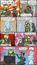 Size: 500x875 | Tagged: safe, derpy hooves, fluttershy, pinkie pie, rainbow dash, human, g4, comic, cortana, crossover, halo (series), john-117, master chief