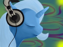 Size: 800x600 | Tagged: safe, artist:antondrafff, trixie, pony, unicorn, g4, abstract background, eyes closed, female, headphones, mare, smiling, solo
