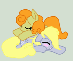 Size: 500x418 | Tagged: safe, artist:korinuhattori, carrot top, derpy hooves, golden harvest, pegasus, pony, g4, blushing, cute, cutie top, female, lesbian, mare, ship:derpytop, shipping