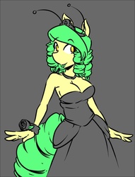 Size: 510x668 | Tagged: safe, artist:duckdraw, oc, oc only, oc:buzzy bee, anthro, anthro oc, cleavage, clothes, crown, dress, female, simple background, solo