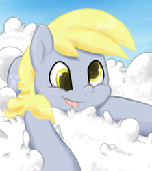 Size: 800x900 | Tagged: safe, artist:ch33zus, derpy hooves, pegasus, pony, g4, cloud, female, mare, solo, tongue out