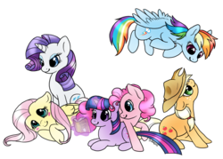 Size: 970x693 | Tagged: safe, artist:dark-pangolin, applejack, fluttershy, pinkie pie, rainbow dash, rarity, twilight sparkle, earth pony, pegasus, pony, unicorn, g4, book, female, mane six, mare, simple background, transparent background, unicorn twilight