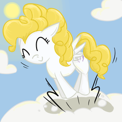 Size: 500x500 | Tagged: safe, artist:cptscoot, surprise, pegasus, pony, g1, g4, adoraprise, cloud, cloudy, cute, excited, eyes closed, female, fun, funny, g1 to g4, generation leap, happy, jumping, mare, sky, smiling, solo, sun