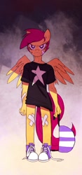 Size: 577x1232 | Tagged: safe, artist:mewball, scootaloo, anthro, g4, bandage, female, serious face, solo