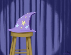 Size: 1100x850 | Tagged: safe, artist:blvckmagic, trixie, g4, chair, curtains, hat, spotlight