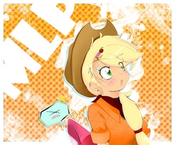 Size: 1000x828 | Tagged: safe, artist:stalemeat, apple bloom, applejack, human, g4, humanized, solo