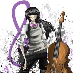 Size: 3300x3300 | Tagged: safe, artist:tao-mell, octavia melody, human, g4, cello, clothes, cutie mark background, female, humanized, musical instrument, solo