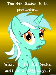 Size: 625x833 | Tagged: safe, lyra heartstrings, g4, my little pony: friendship is magic, season 3, season 4, cliff hanger, cliffhanger, conspiracy, conspiracy lyra, exploitable meme, meme