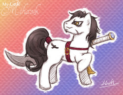 Size: 550x424 | Tagged: safe, artist:aliothgrenwahl, dracule mihawk, one piece, ponified, sword