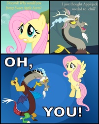 Size: 864x1075 | Tagged: safe, artist:gutovi, discord, fluttershy, g4, comic, oh you, pun, tom and jerry