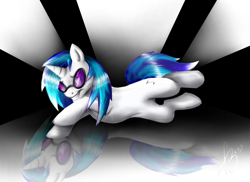 Size: 2338x1700 | Tagged: safe, artist:minerea, dj pon-3, vinyl scratch, pony, g4, lying down, on side, solo