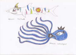 Size: 605x440 | Tagged: safe, artist:star dragon, princess celestia, princess luna, octopus, shark, g4, animal, sharkified, species swap