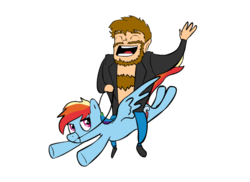 Size: 550x400 | Tagged: safe, artist:christheponyguy, rainbow dash, human, g4, chuck norris, duo, riding