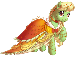 Size: 600x450 | Tagged: safe, artist:shinepawpony, earth pony, pony, apple cider, clothes, dress, female, mare, raised hoof, simple background, solo, transparent background