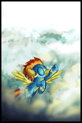 Size: 555x824 | Tagged: safe, artist:twodeepony, spitfire, g4, animated, cloud, cloudy, female, flying, goggles, sky, wonderbolts uniform